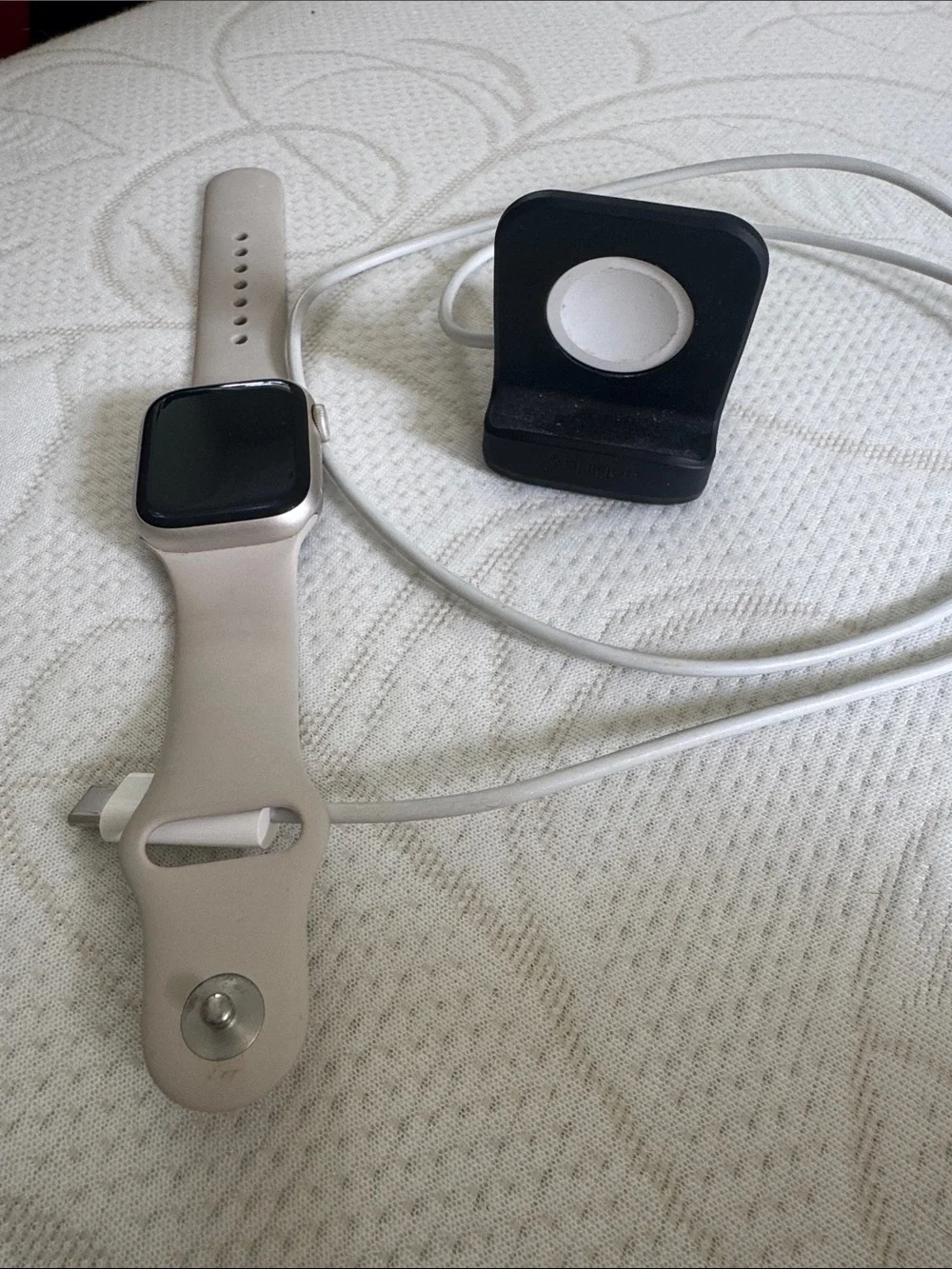 Apple Watch Silver Case with Cream Sport Band